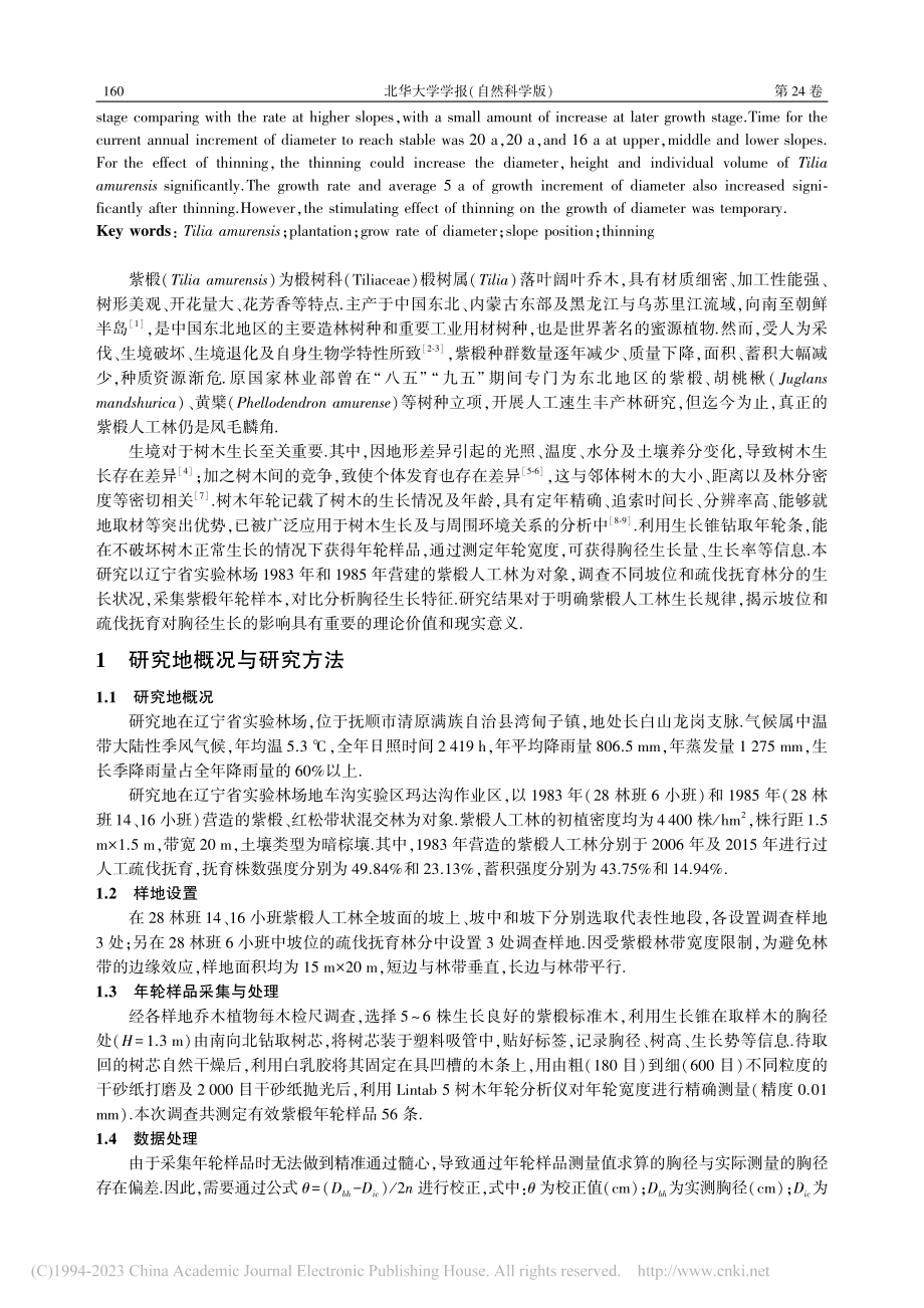 坡位及疏伐抚育对紫椴人工林胸径生长的影响_于舒洋.pdf_第2页