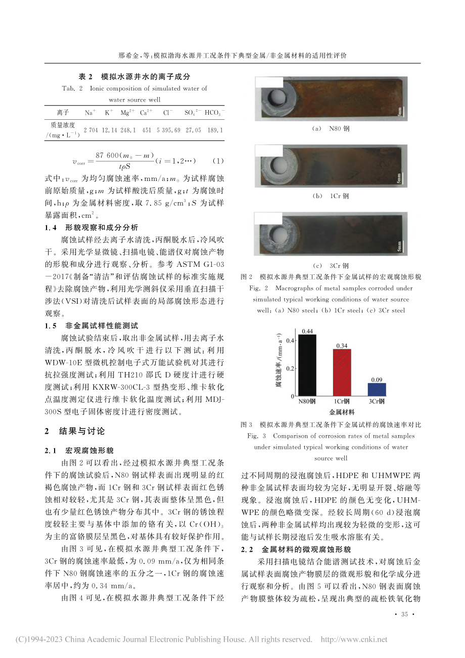 模拟渤海水源井工况条件下典...属_非金属材料的适用性评价_邢希金.pdf_第3页