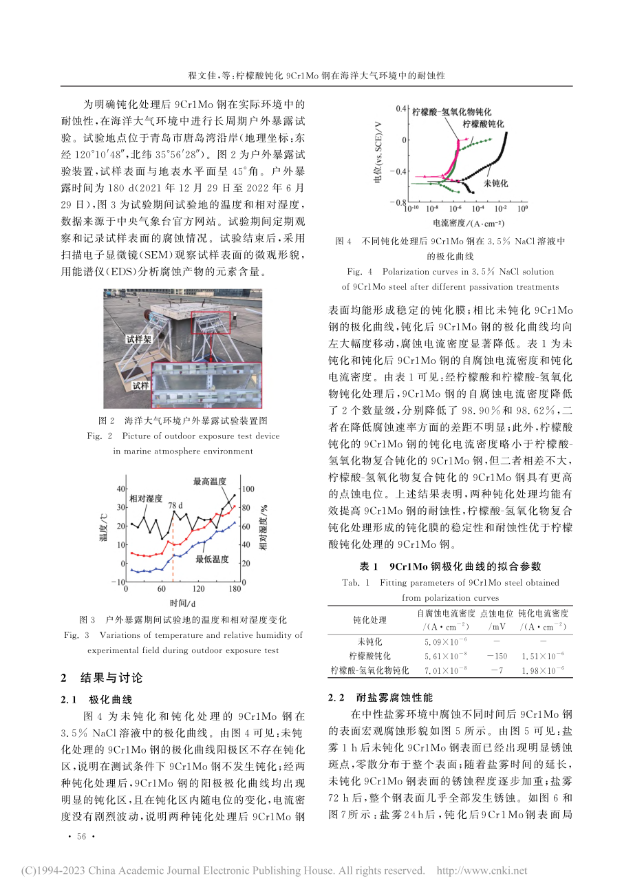 柠檬酸钝化9Cr1Mo钢在海洋大气环境中的耐蚀性_程文佳.pdf_第3页