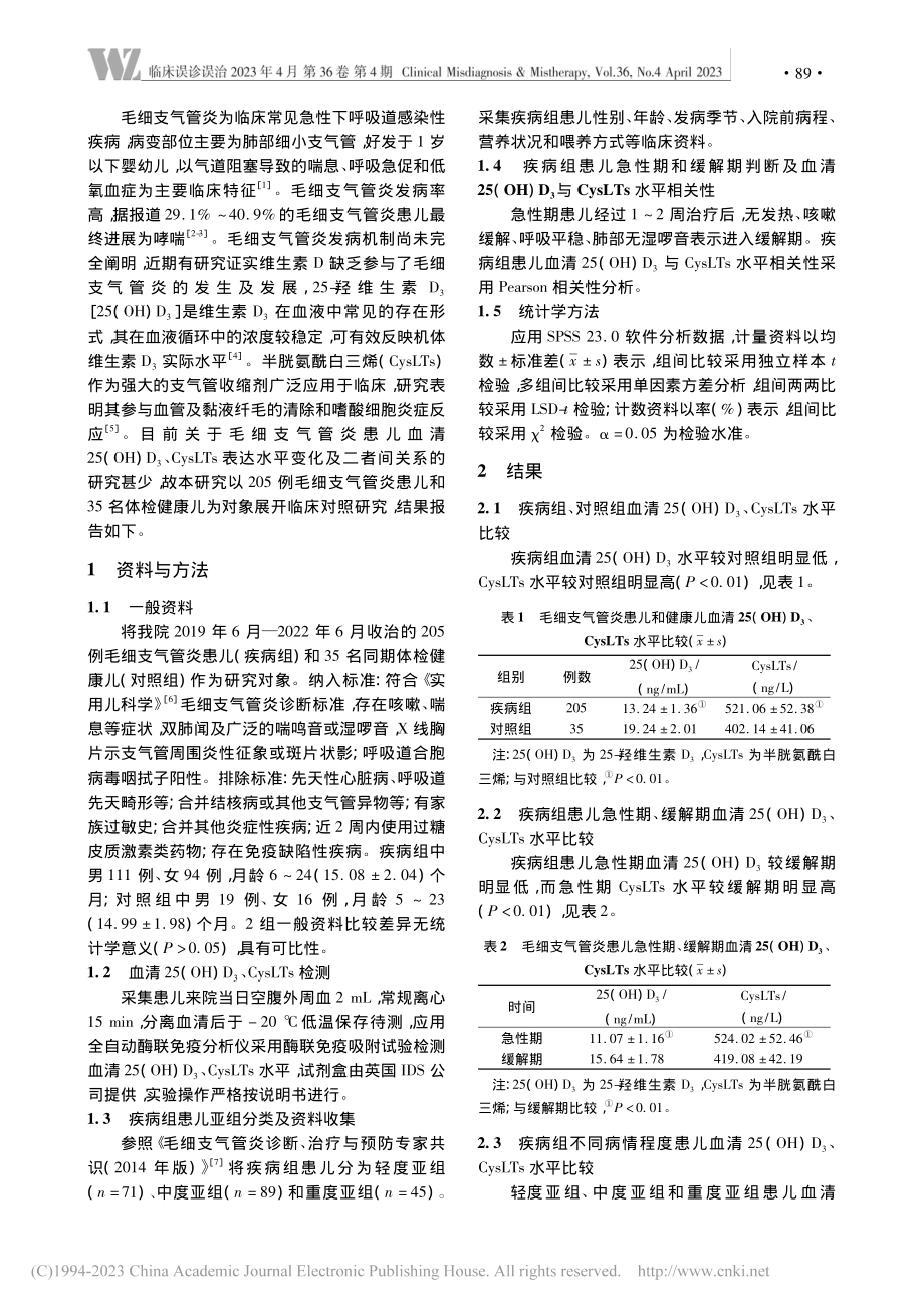 毛细支气管炎患儿25(OH...、CysLTs水平及相关性_王晓萍.pdf_第2页