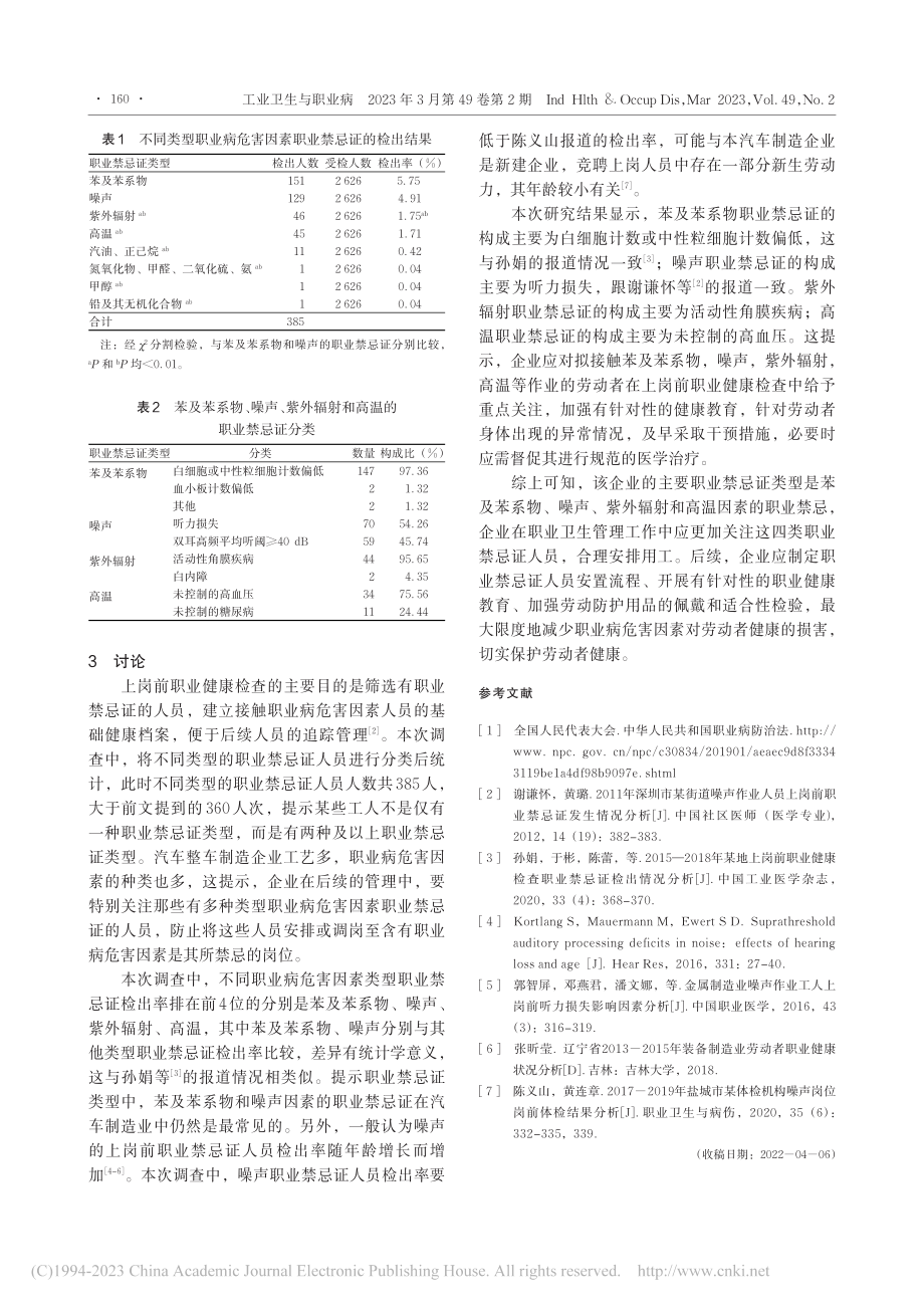 某汽车制造企业上岗前职业禁忌证分析_唐石树.pdf_第2页