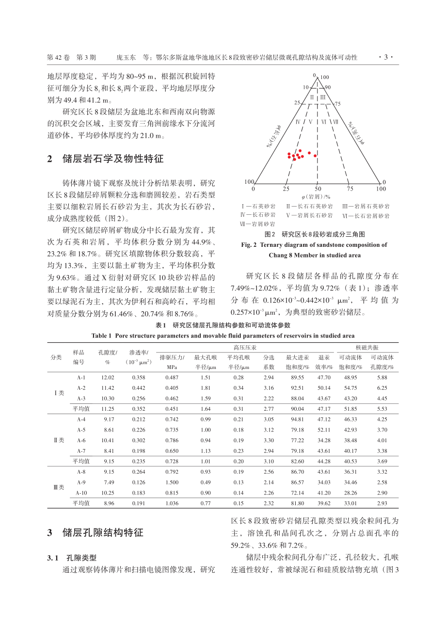 鄂尔多斯盆地华池地区长8段致密砂岩储层微观孔隙结构及流体可动性.pdf_第3页