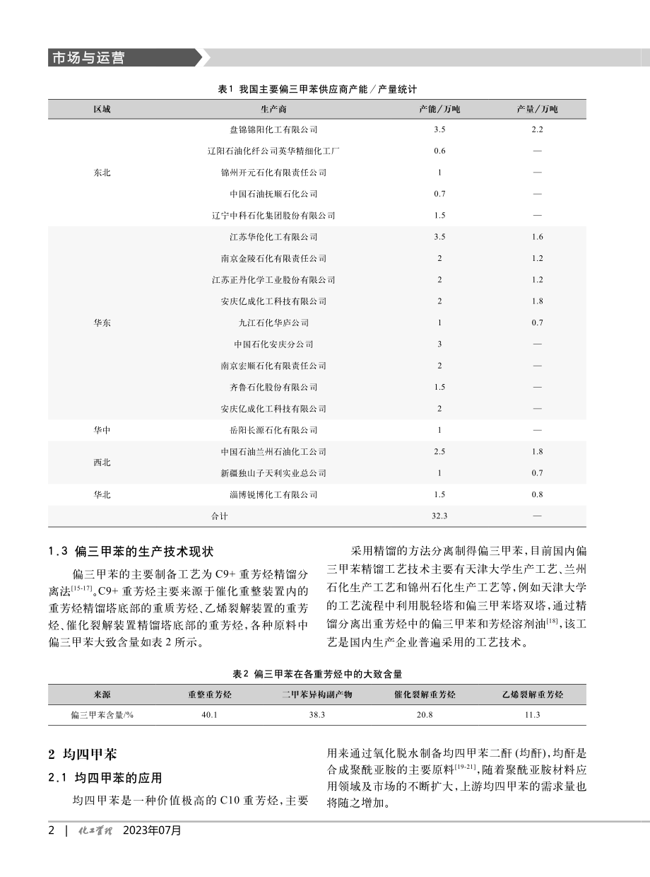 偏三甲苯和均四甲苯生产技术及市场分析.pdf_第2页