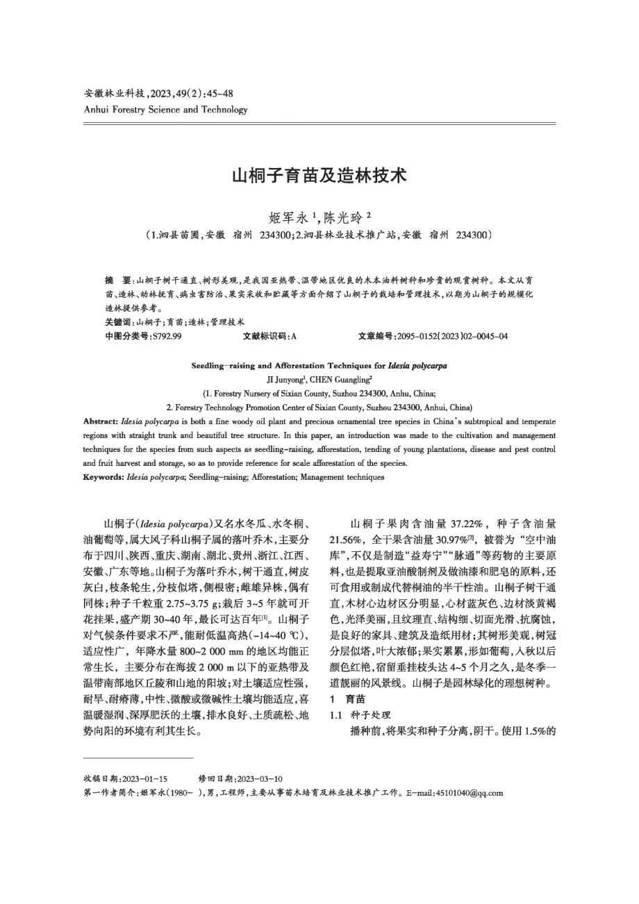 山桐子育苗及造林技术.pdf_第1页