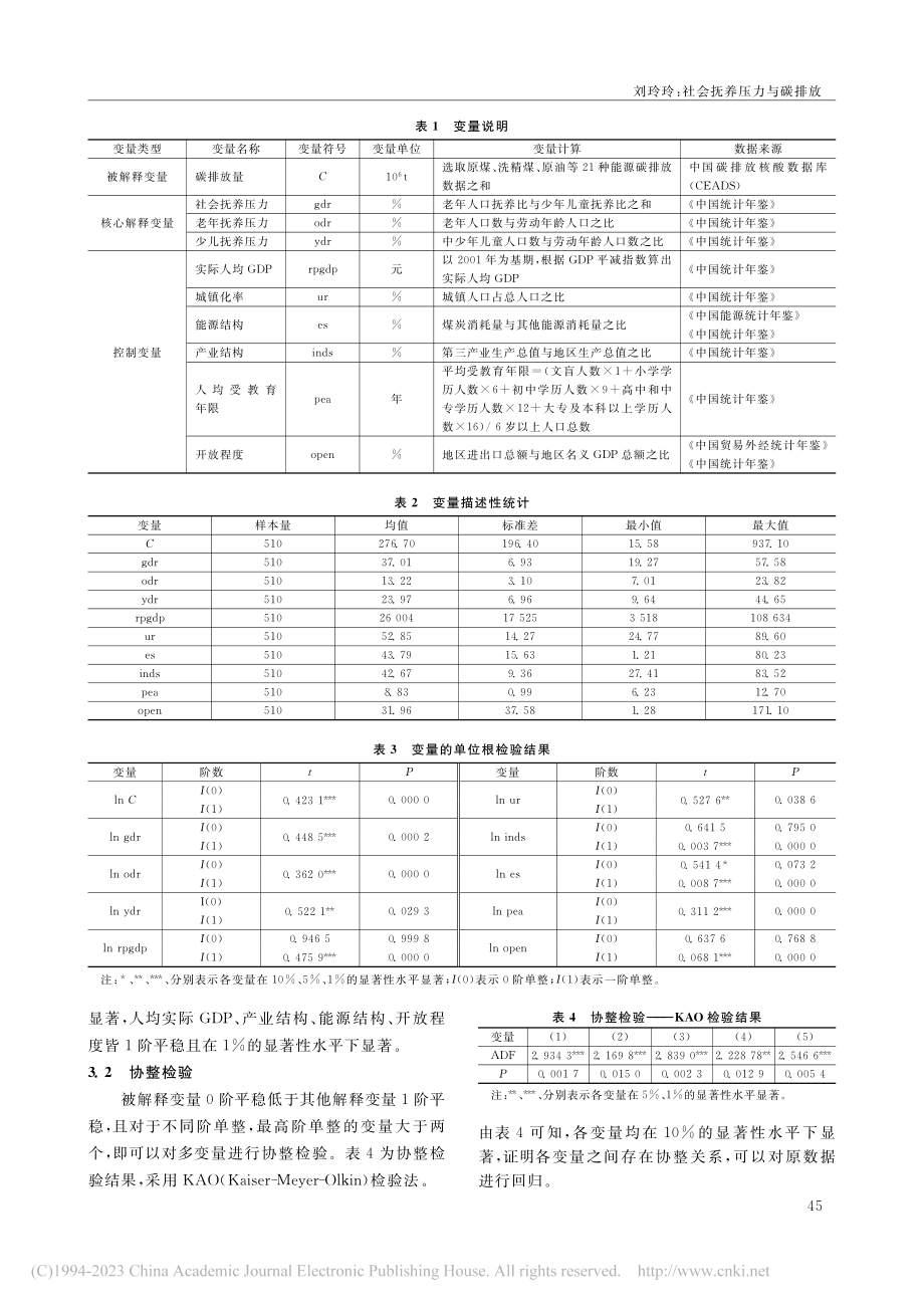 社会抚养压力与碳排放——基...IRPAT模型与岭回归分析_刘玲玲.pdf_第3页