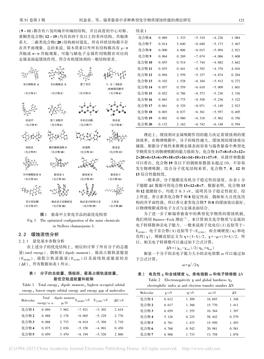 瑞香狼毒中多种典型化学物质缓蚀性能的理论研究_何盈春.pdf_第2页