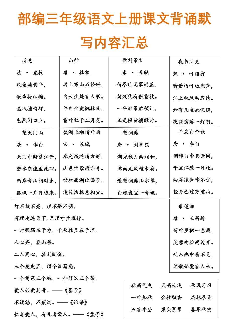 部编三年级语文上册课文背诵默写内容汇总.pdf_第1页