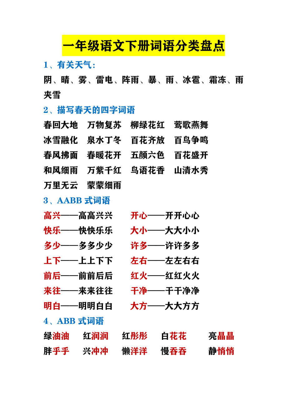 小学语文一年级下册词语盘点.pdf_第1页