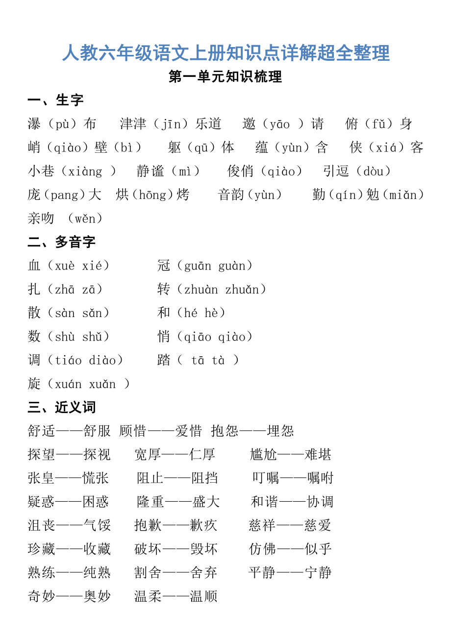 人教六年级语文上册知识点详解超全整理.pdf_第1页