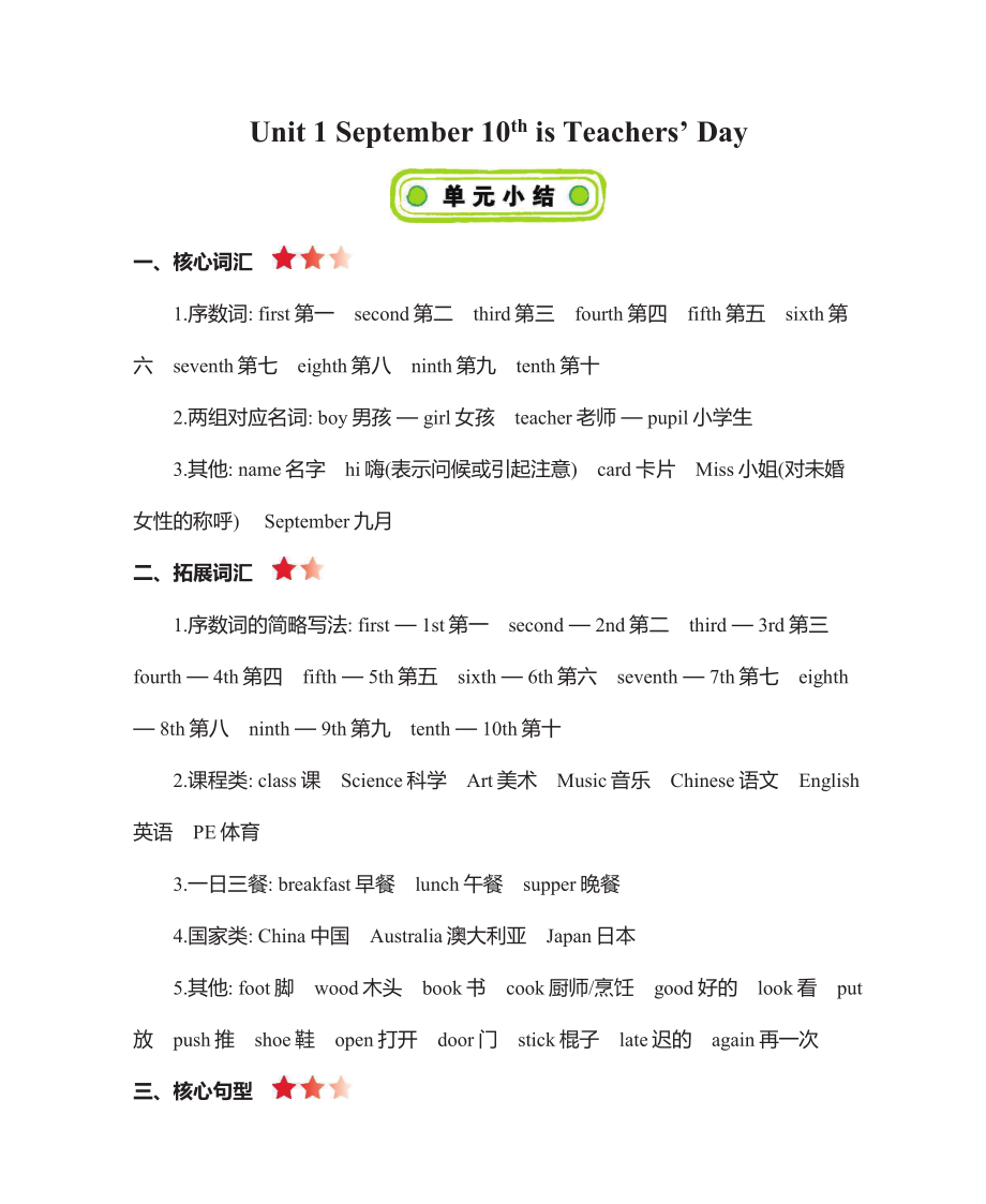 三年级上册英语北京课改版知识要点.pdf_第1页