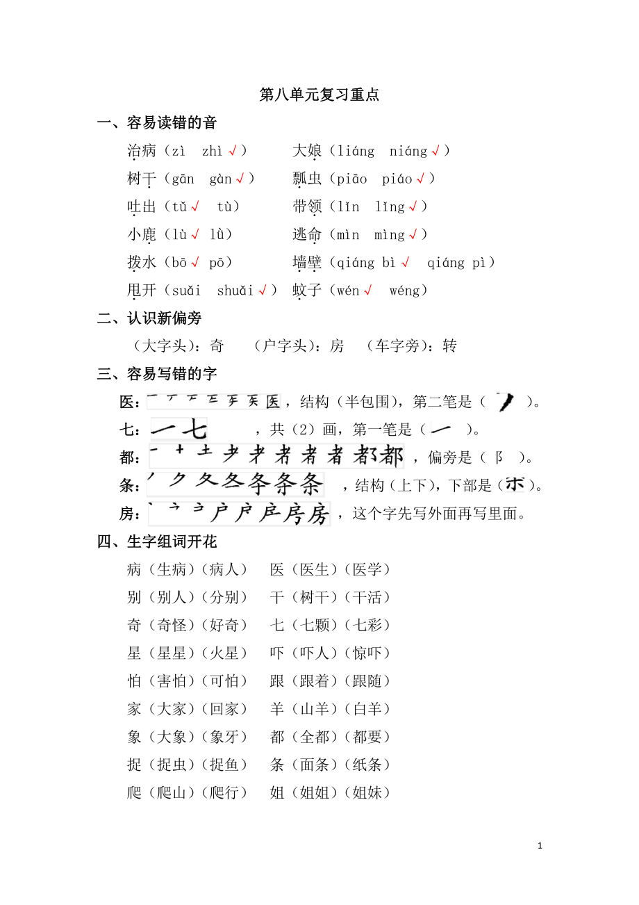 部编版语文一年级下册第八单元复习重点.pdf_第1页