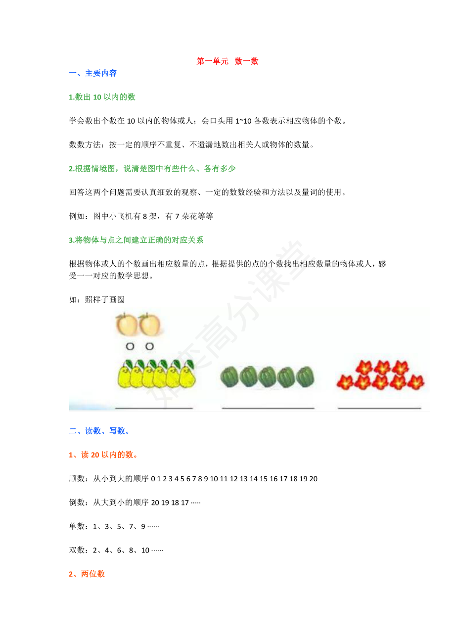 苏教版一年级数学上册知识点汇总+练习题.pdf_第1页