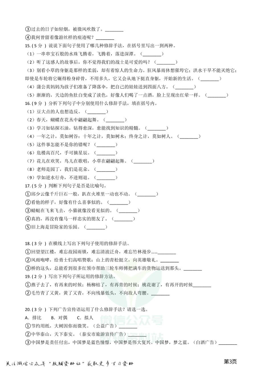 小升初语文复习专题07：修辞手法.pdf_第3页