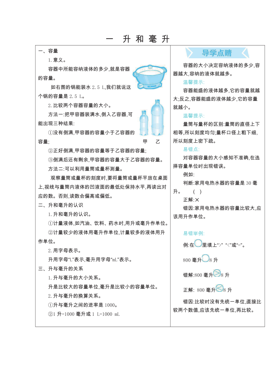 四年级上册数学冀教版知识要点.pdf_第1页