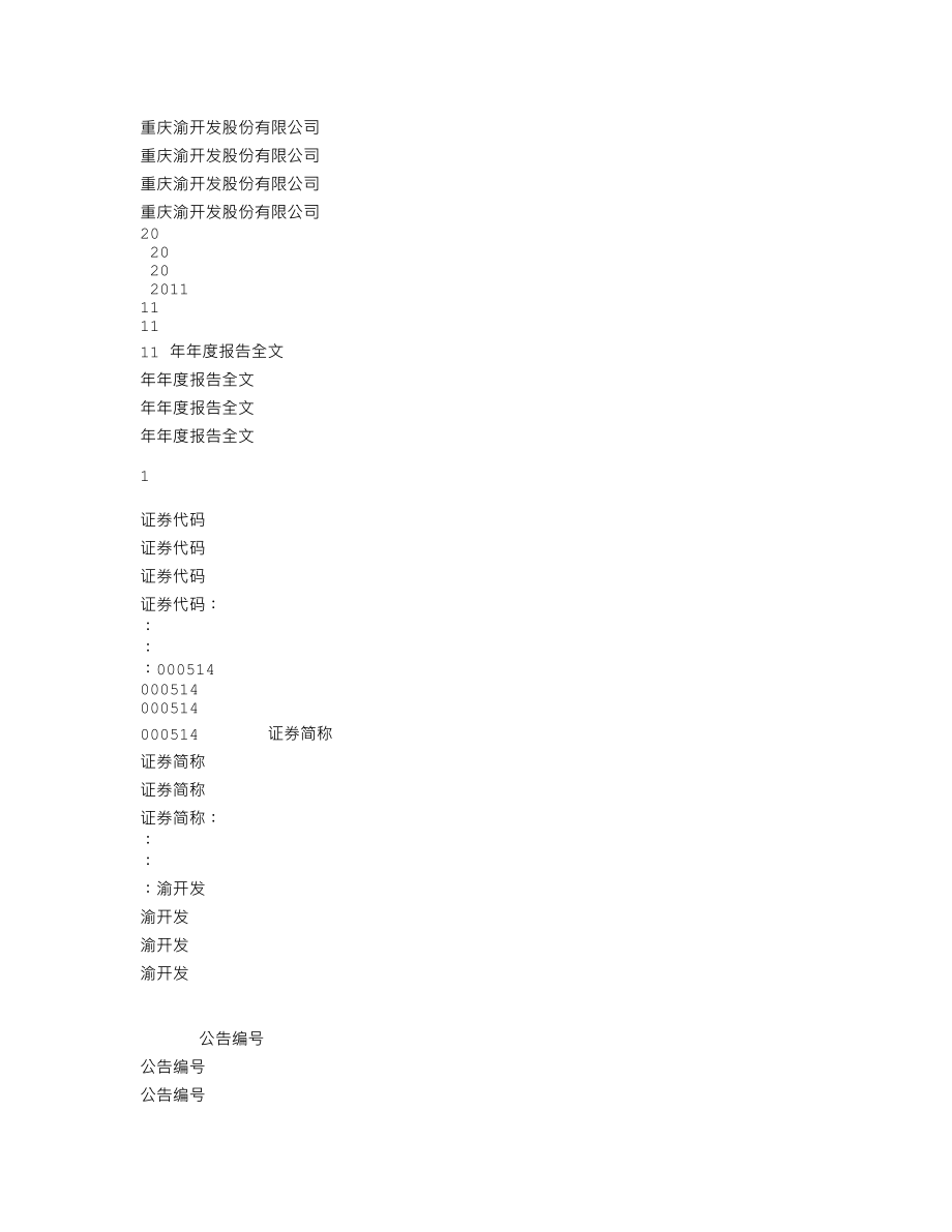 000514_2011_渝开发_2011年年度报告（更新后）_2012-03-28.txt_第1页