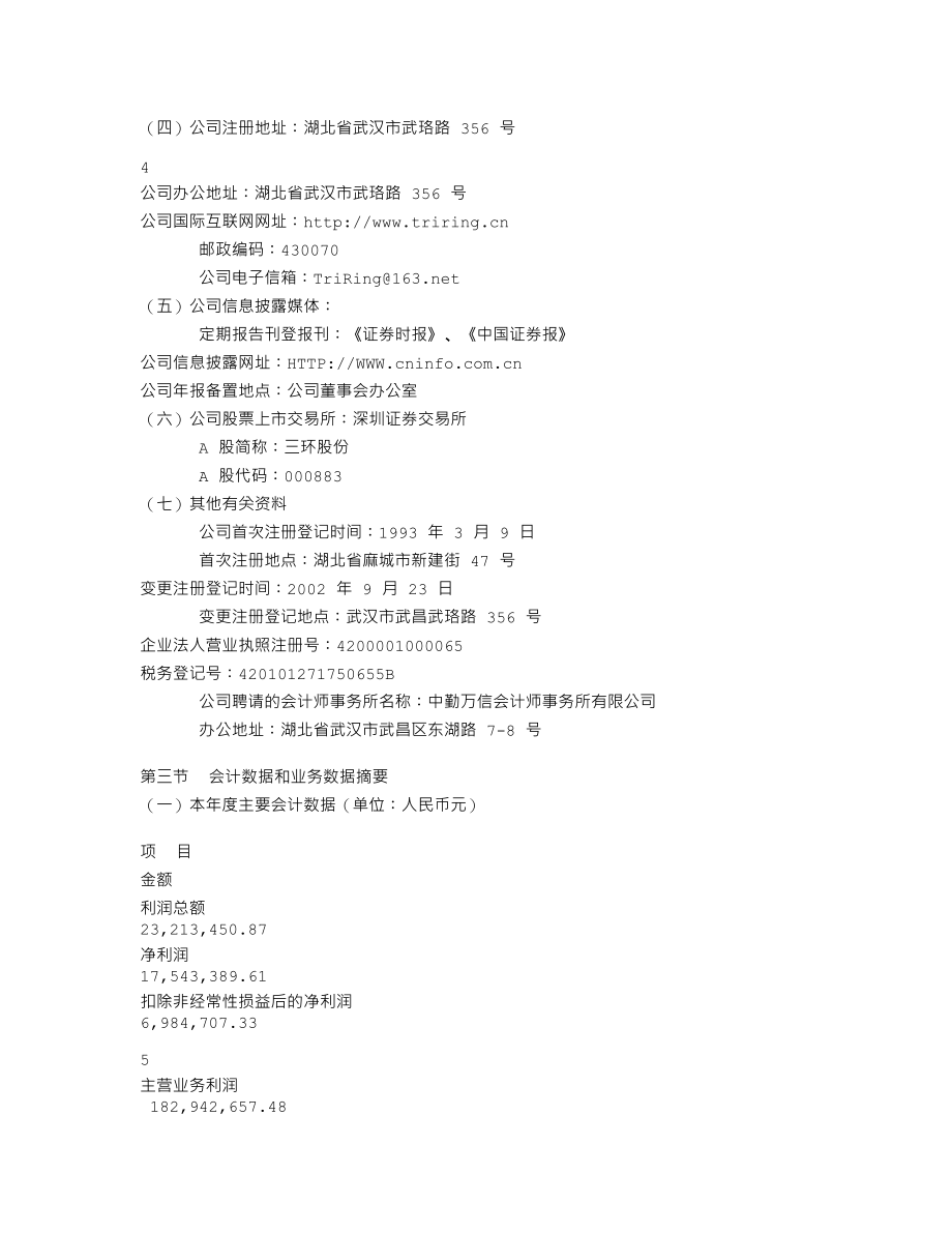 000883_2005_湖北能源_三环股份2005年年度报告_2006-04-07.txt_第3页