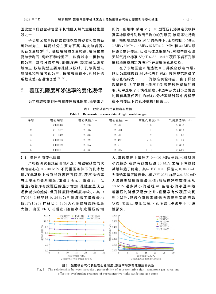 延安气田子长地区盒8段致密砂岩气岩心覆压孔渗变化规律_张家騛.pdf_第3页