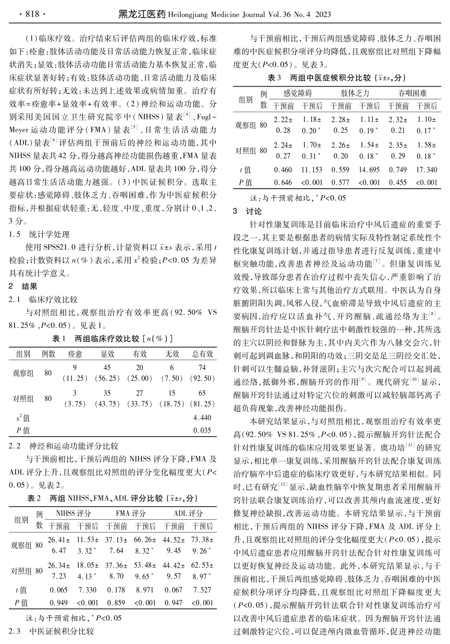 醒脑开窍针法配合针对性康复训练在中风后遗症患者中的应用效果.pdf_第3页