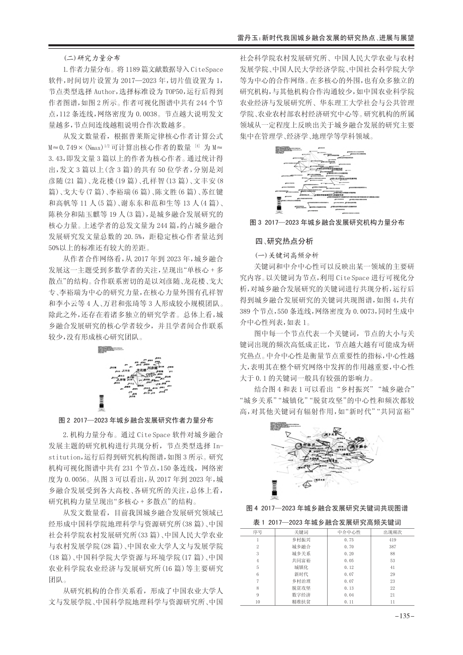 新时代我国城乡融合发展的研究热点、进展与展望_雷丹玉.pdf_第2页