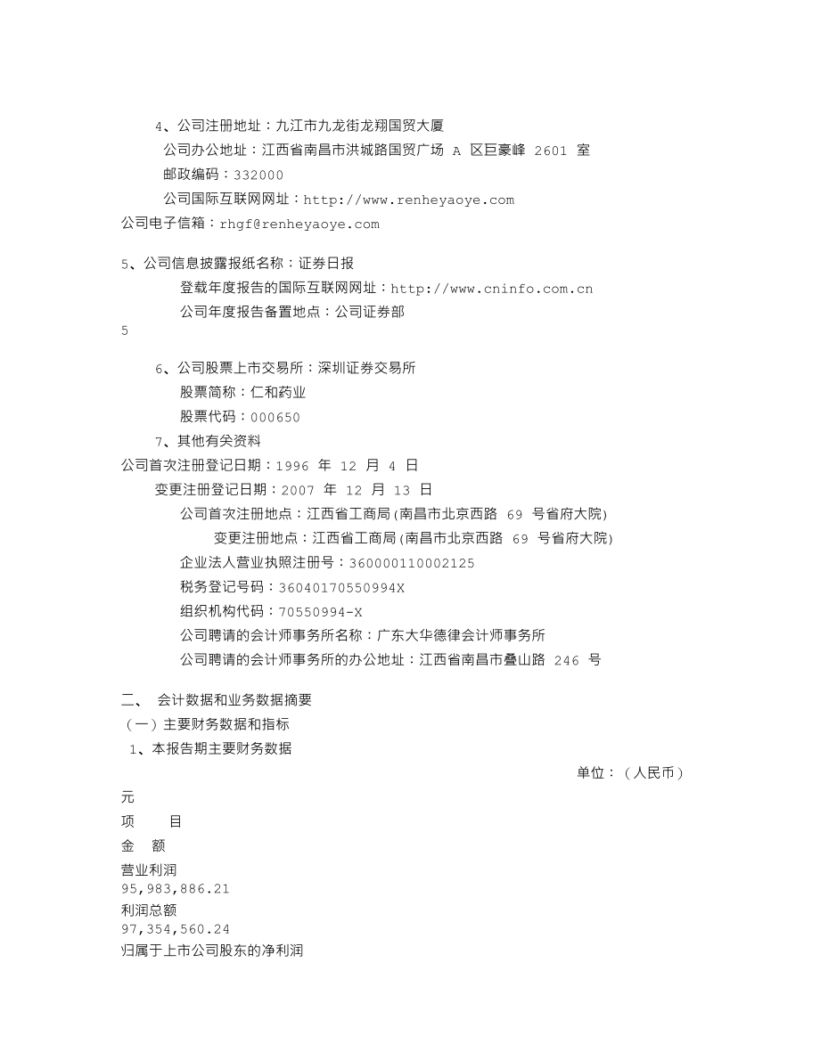 000650_2008_仁和药业_2008年年度报告_2009-02-08.txt_第3页