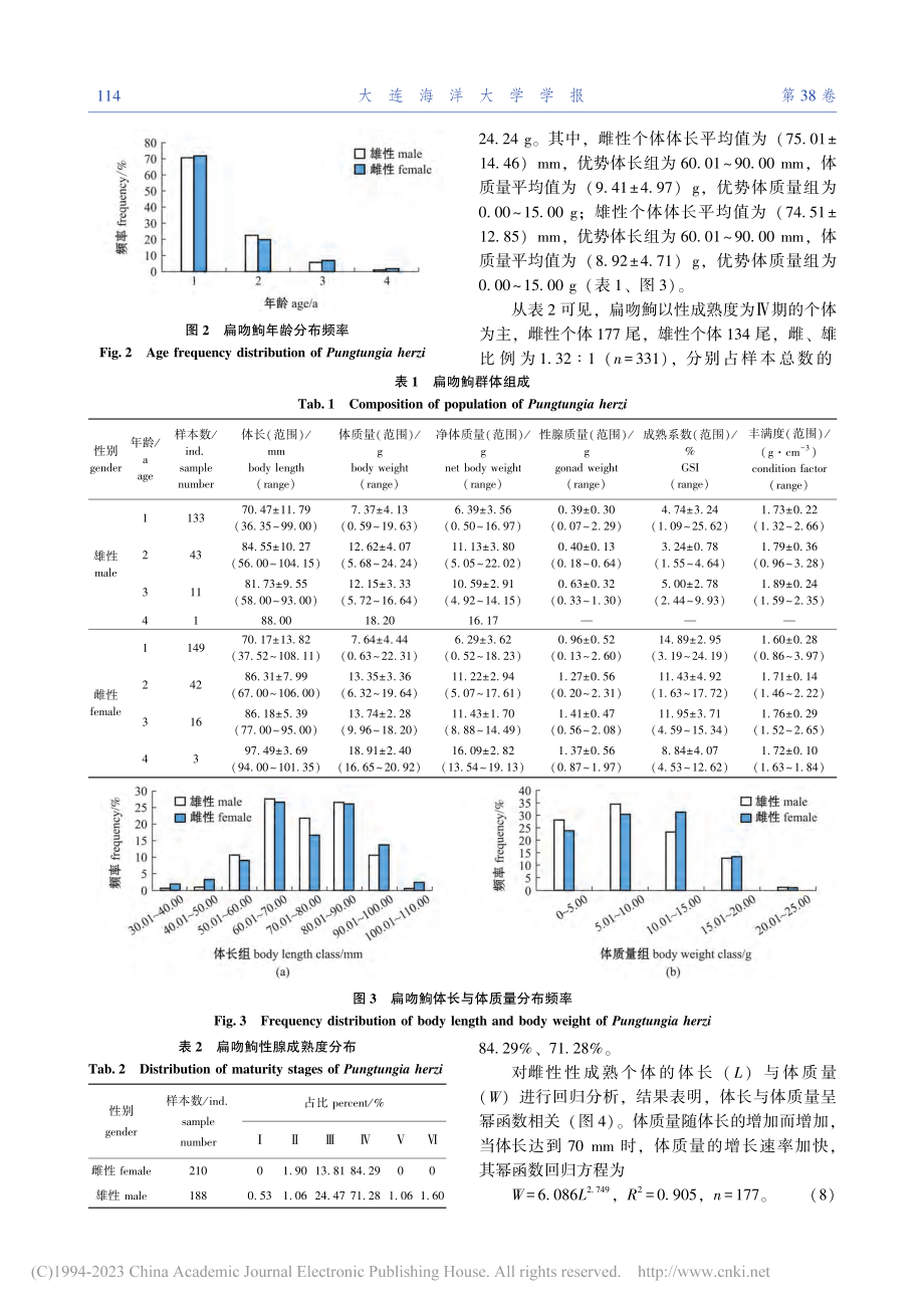 鸭绿江丹东段扁吻鮈的个体生殖力及初次性成熟体长与年龄_严林.pdf_第3页