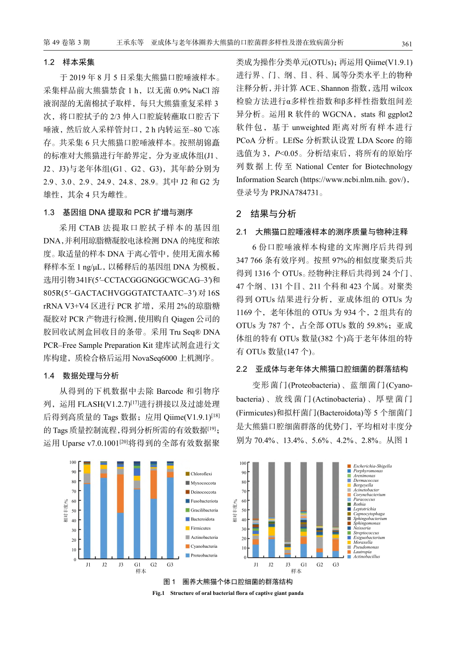 亚成体与老年体圈养大熊猫的...菌群多样性及潜在致病菌分析_王承东.pdf_第3页