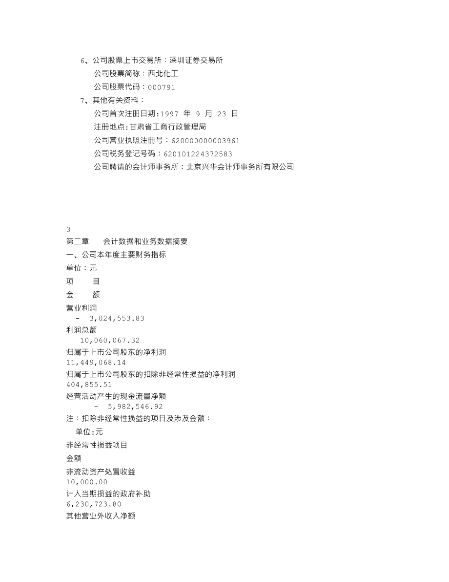 000791_2009_西北化工_2009年年度报告（更正后）_2010-03-12.txt_第3页