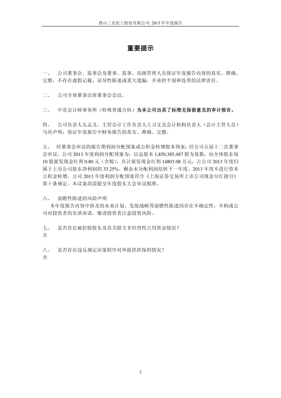 600409_2013_三友化工_2013年年度报告(修订版)_2014-03-31.pdf_第2页