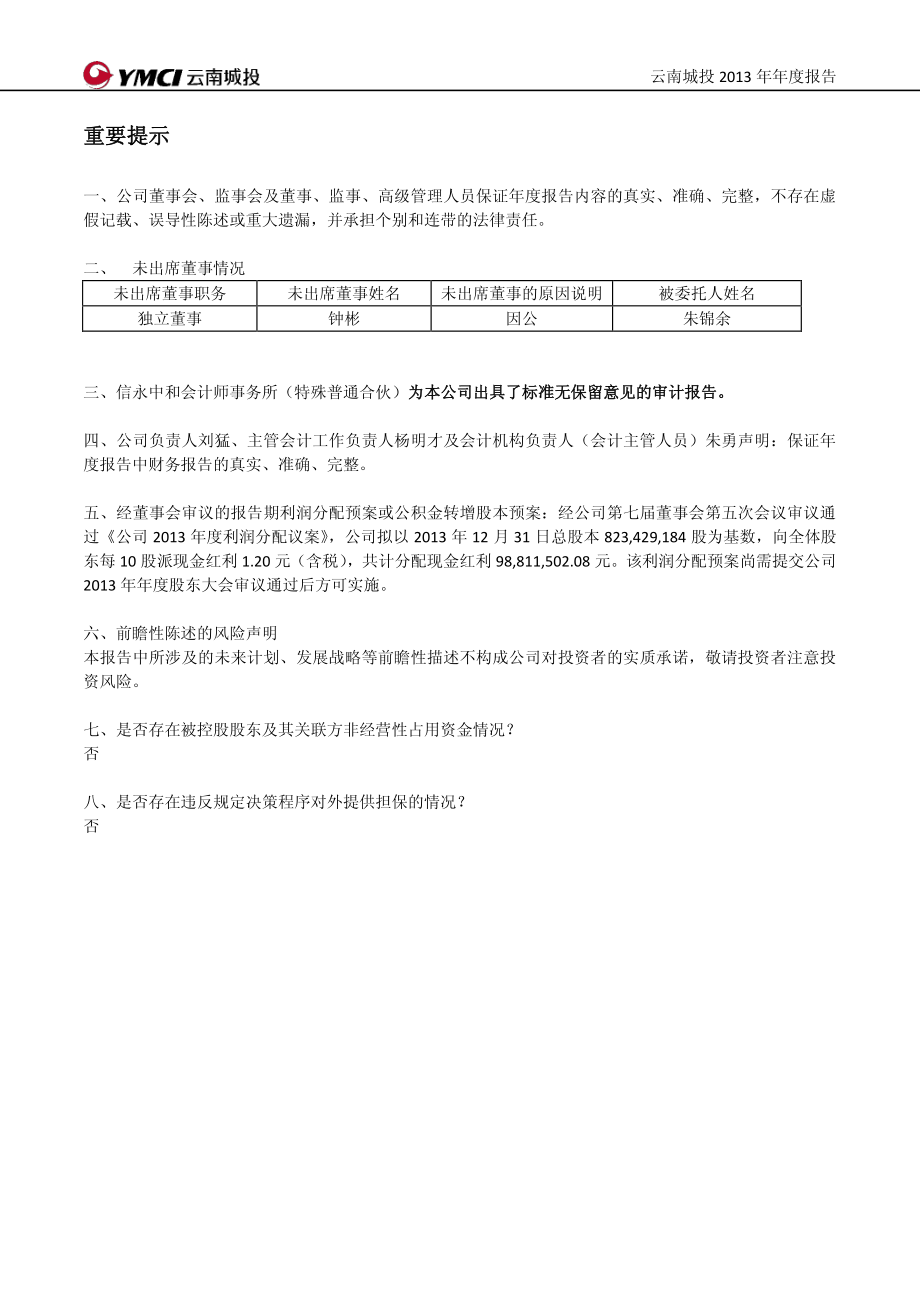 600239_2013_云南城投_2013年年度报告_2014-04-25.pdf_第2页