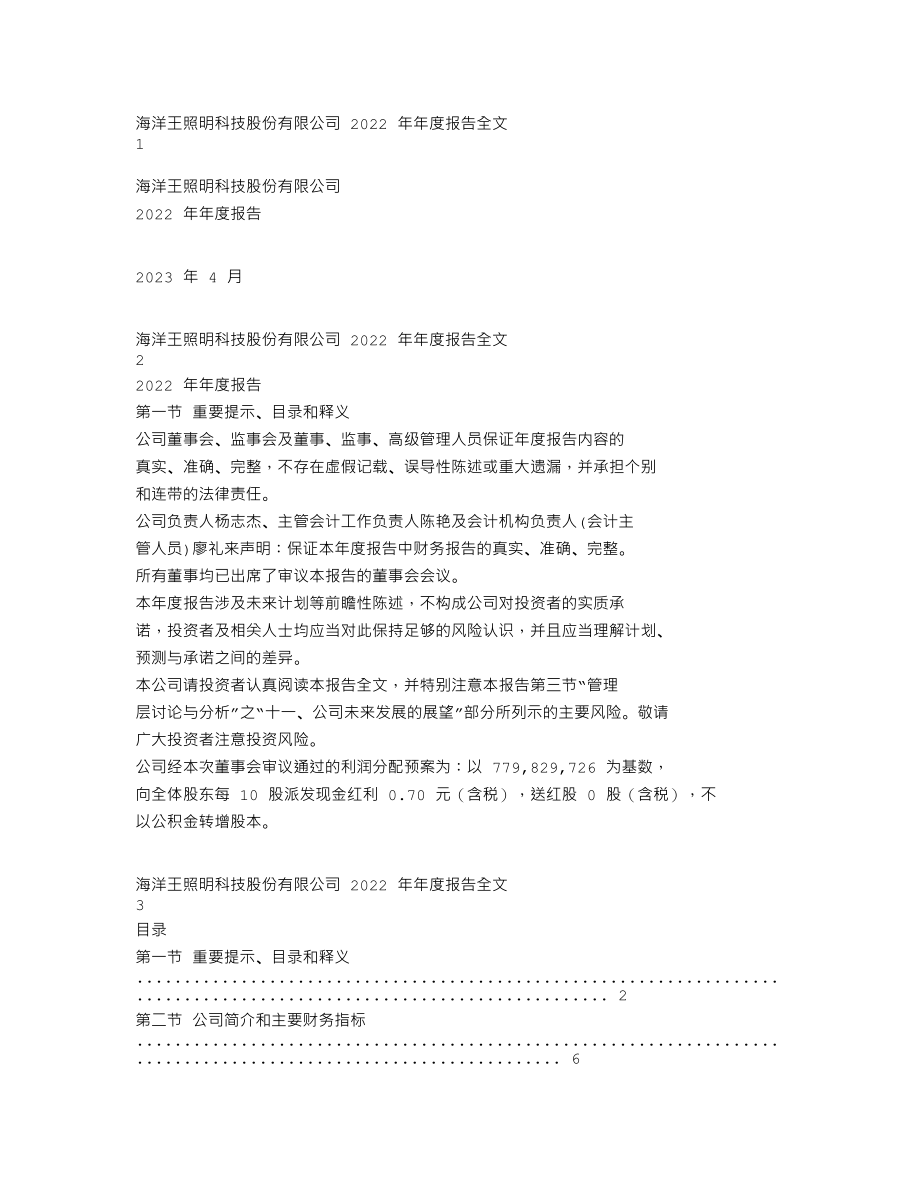 002724_2022_海洋王_2022年年度报告_2023-04-27.txt_第1页