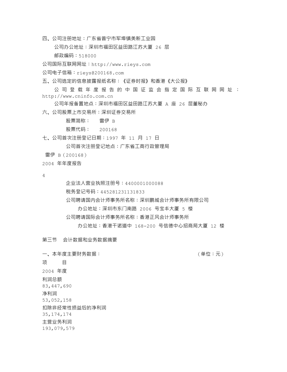 200168_2004_＊ST舜喆B_雷伊Ｂ2004年年度报告_2005-04-11.txt_第3页