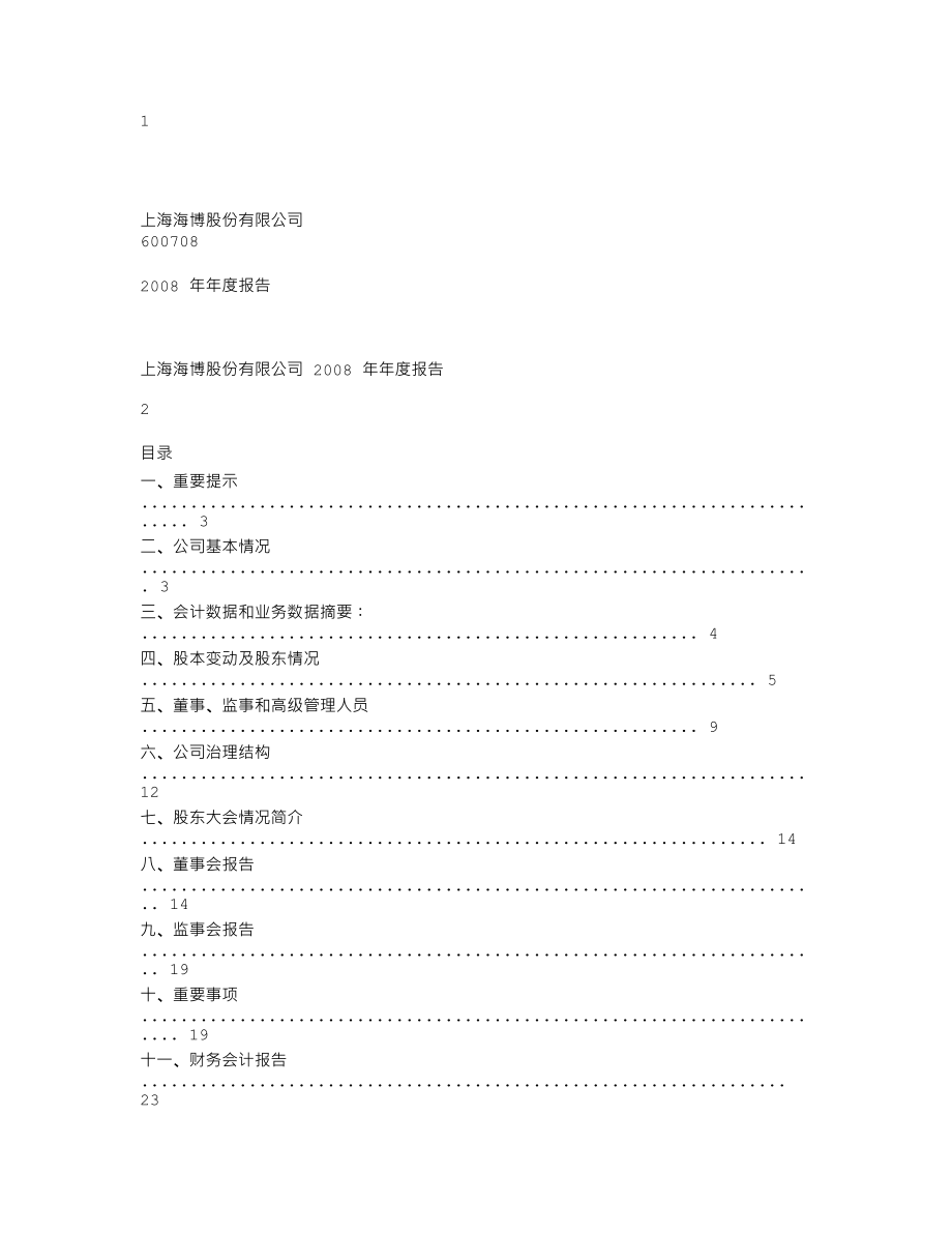 600708_2008_海博股份_2008年年度报告_2009-04-09.txt_第1页