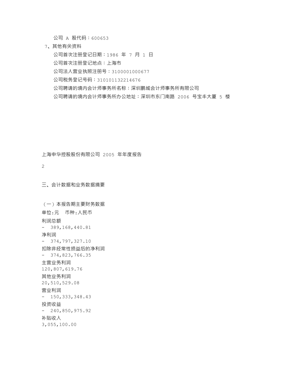 600653_2005_申华控股_申华控股2005年年度报告_2006-04-28.txt_第3页