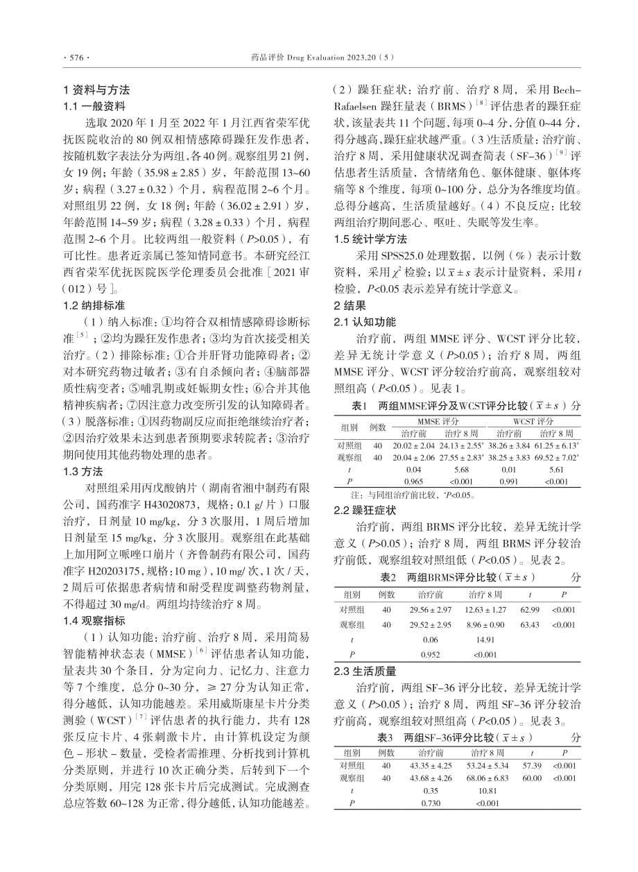 丙戊酸钠联合阿立哌唑对双相情感障碍躁狂发作患者认知功能的影响.pdf_第2页