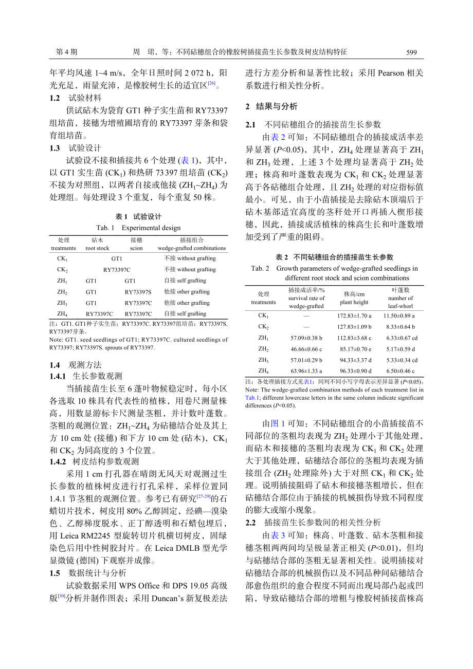 不同砧穗组合的橡胶树插接苗生长参数及树皮结构特征.pdf_第3页