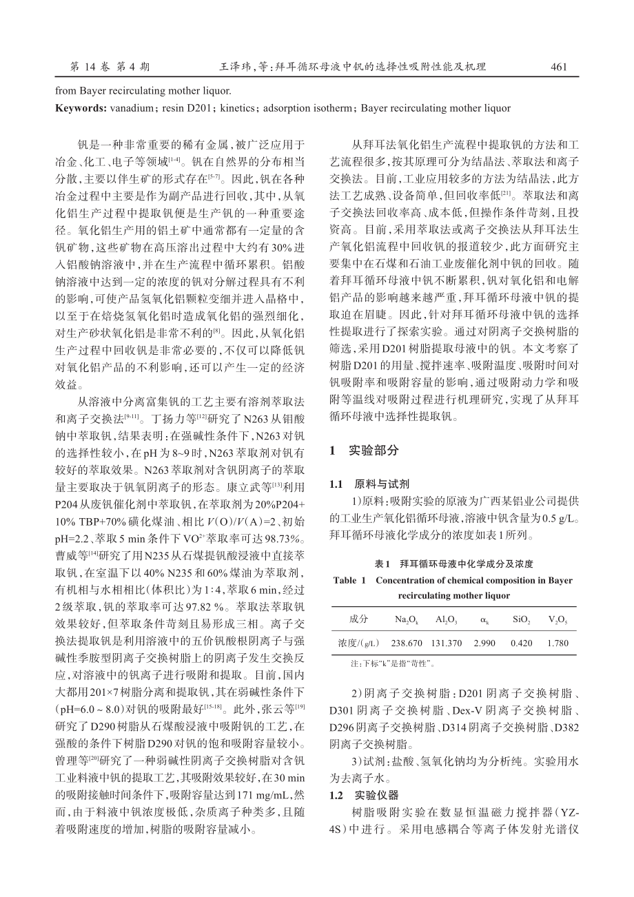 拜耳循环母液中钒的选择性吸附性能及机理.pdf_第2页