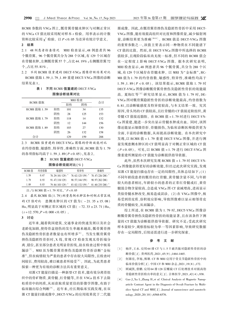 DECT-VNCa图在不同RCMR条件下对骶骨翼骨挫伤及隐匿性骨折的诊断价值.pdf_第2页