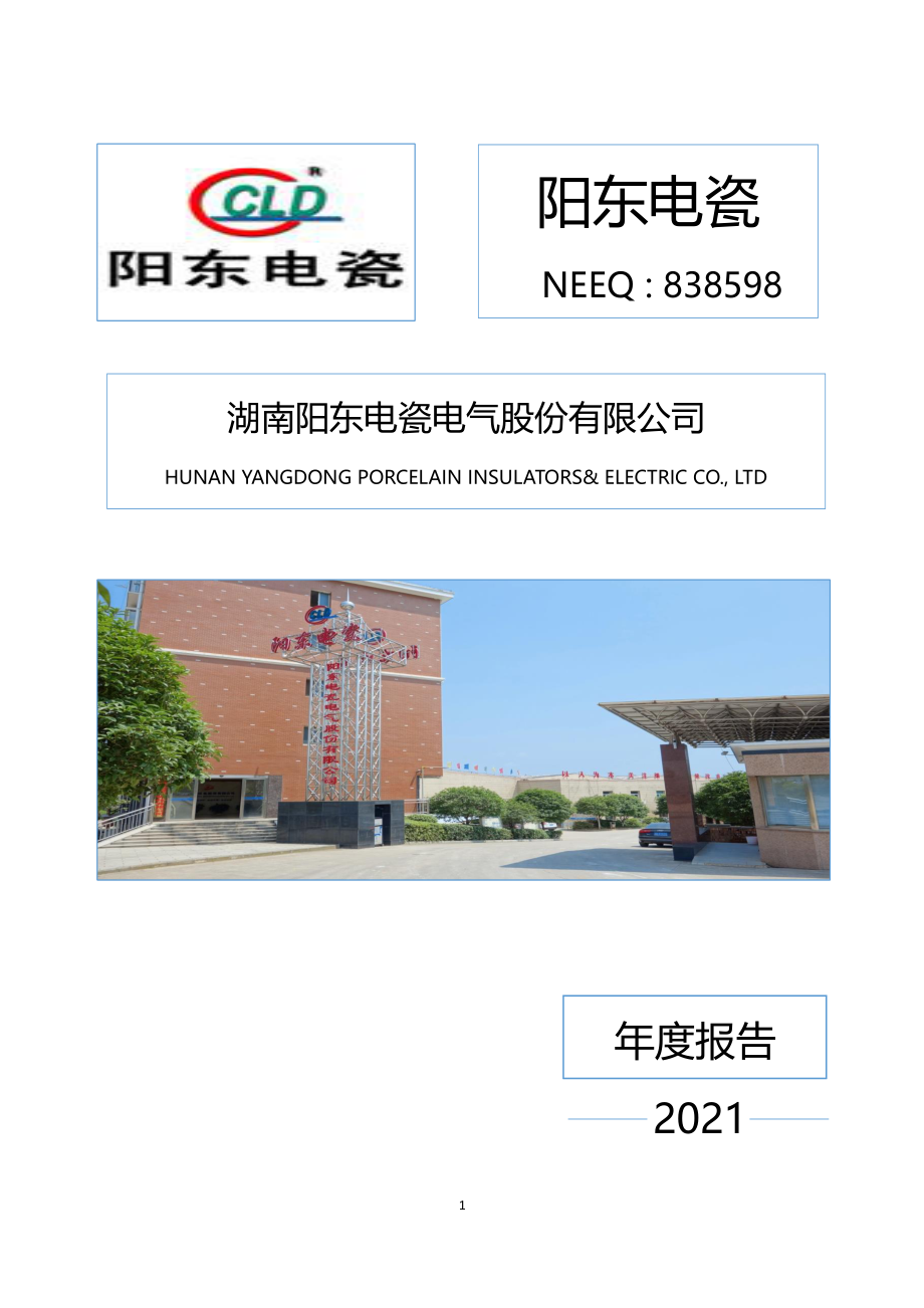 838598_2021_阳东电瓷_2021年年度报告_2022-04-11.pdf_第1页