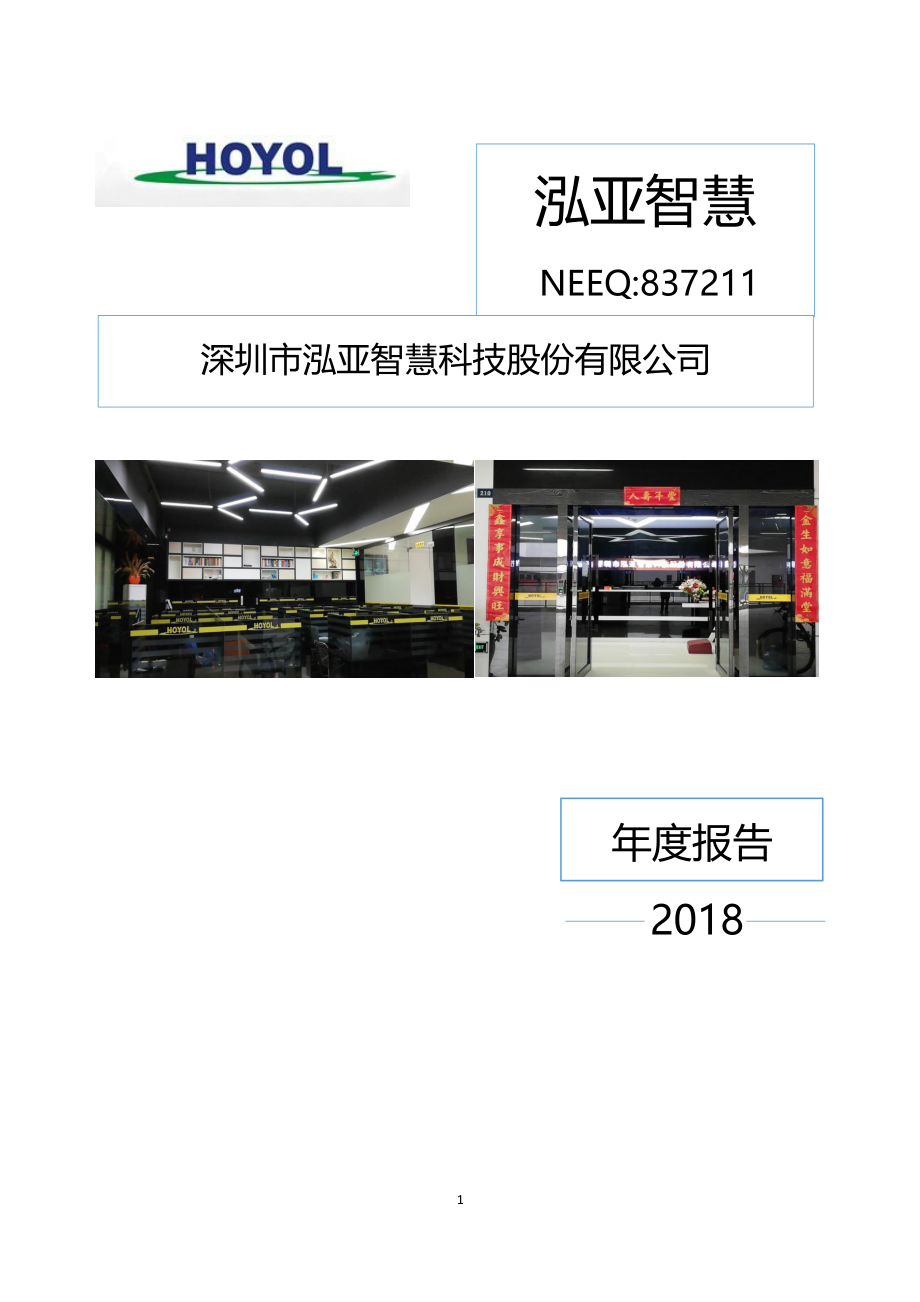 837211_2018_泓亚智慧_2018年度报告_2019-04-23.pdf_第1页