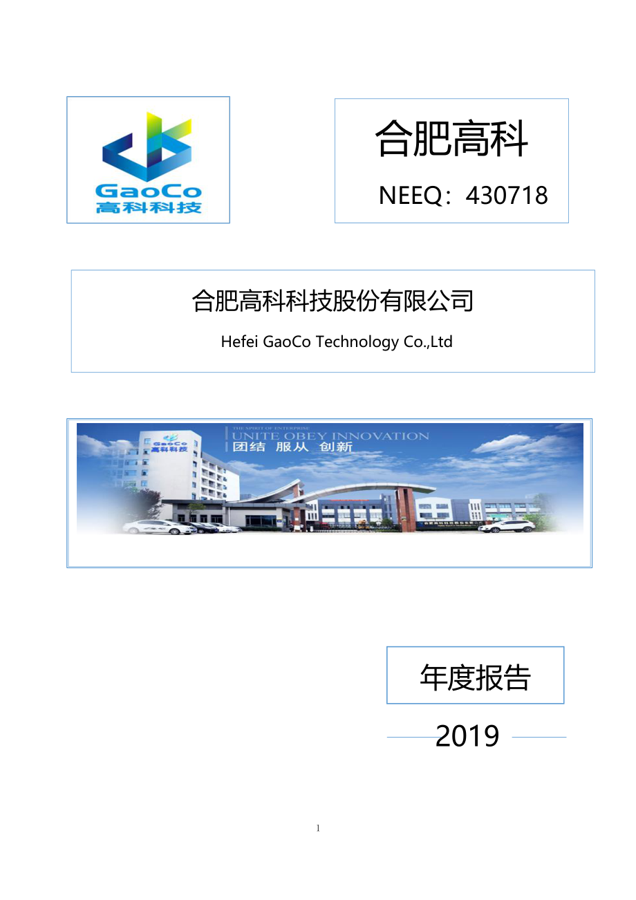 430718_2019_合肥高科_2019年年度报告_2022-04-19.pdf_第1页