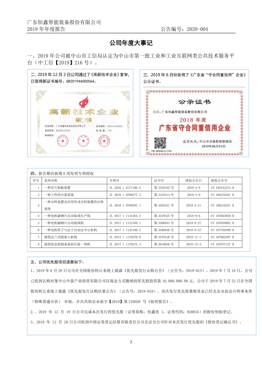 832239_2019_恒鑫智能_2019年年度报告_2020-04-28.pdf_第2页