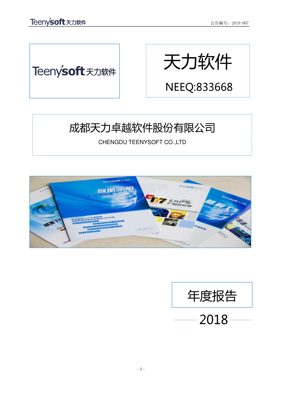 833668_2018_天力软件_2018年度报告_2019-04-18.pdf_第1页