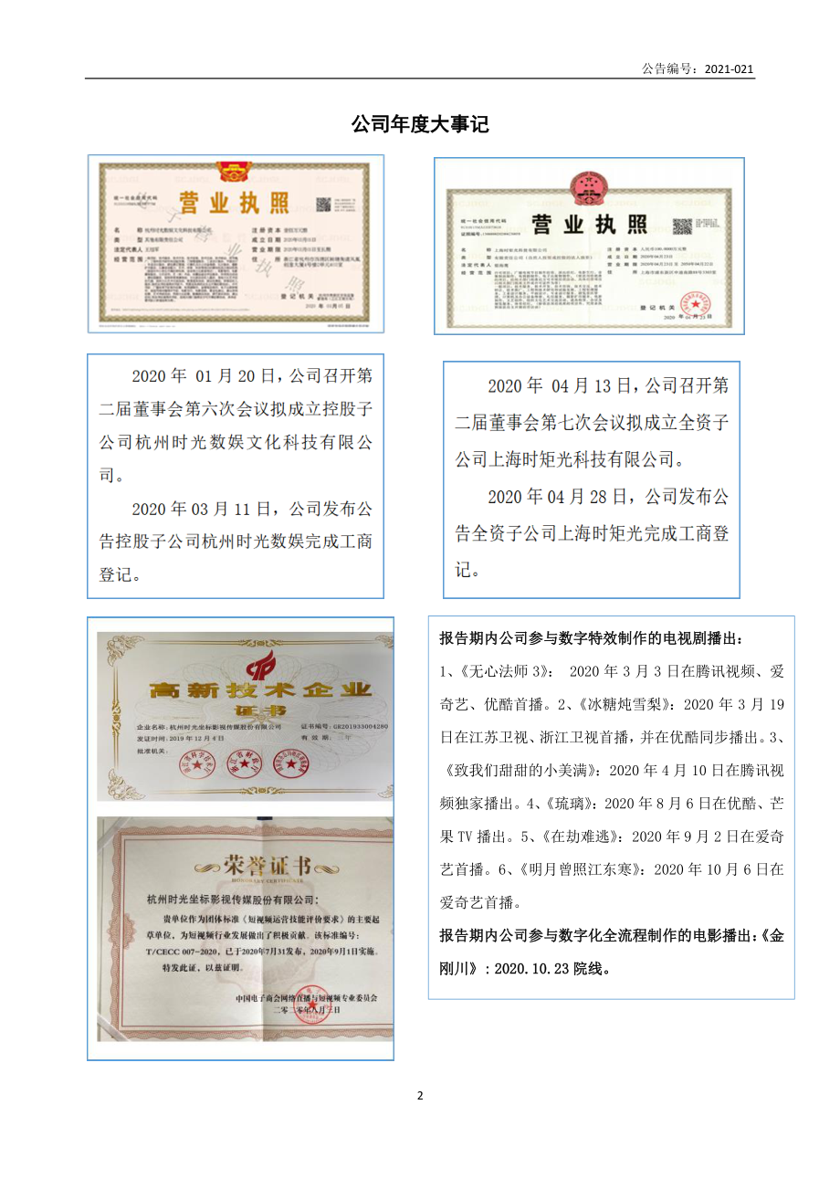 839244_2020_时光影视_2020年年度报告_2021-04-27.pdf_第2页