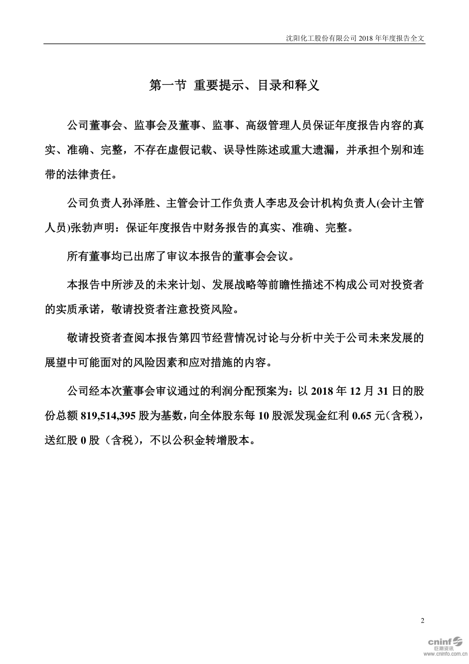 000698_2018_沈阳化工_2018年年度报告_2019-03-20.pdf_第2页