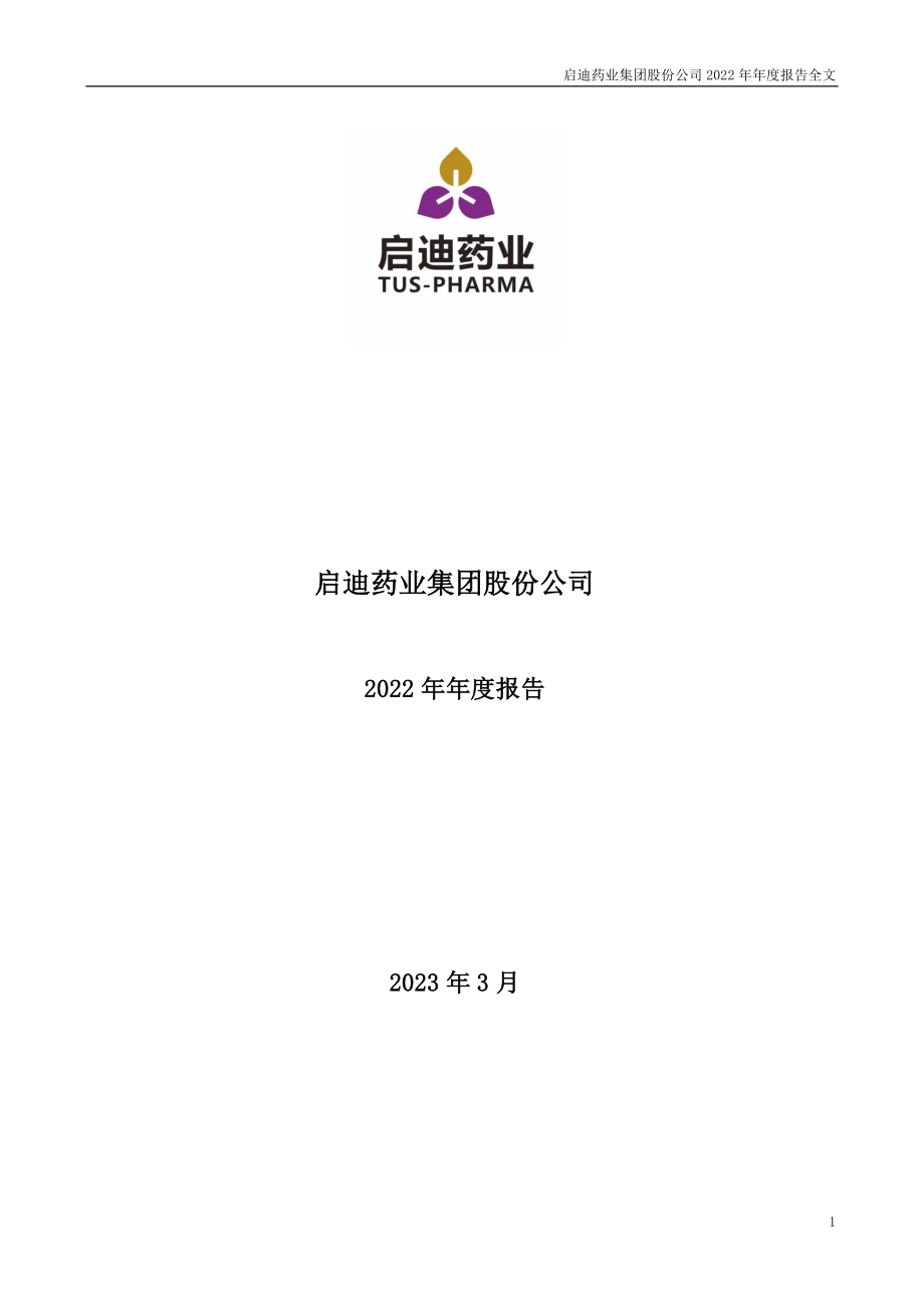 000590_2022_启迪药业_启迪药业2022年年度报告全文（更正后）_2023-08-22.pdf_第1页