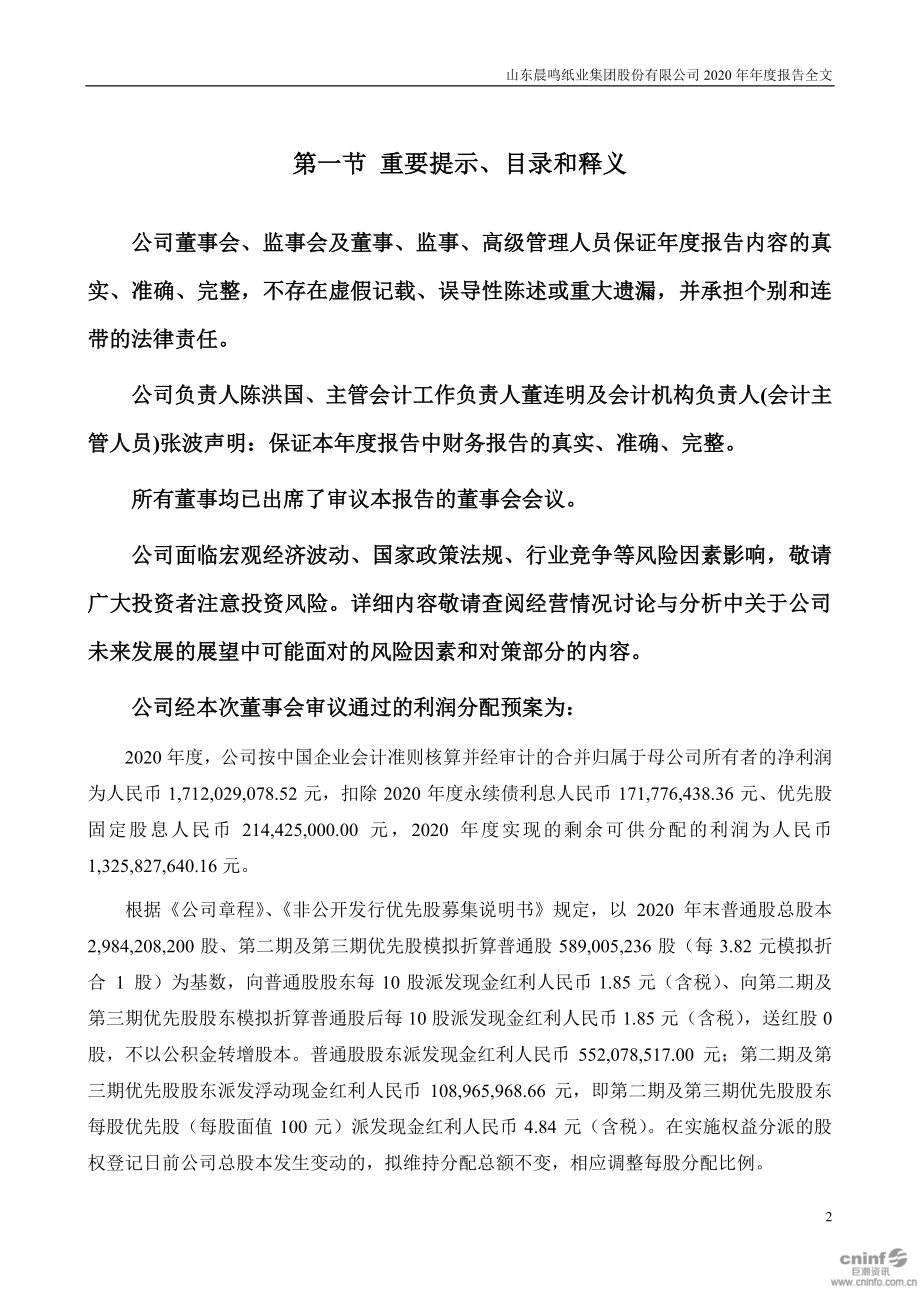 000488_2020_晨鸣纸业_2020年年度报告_2021-03-25.pdf_第2页