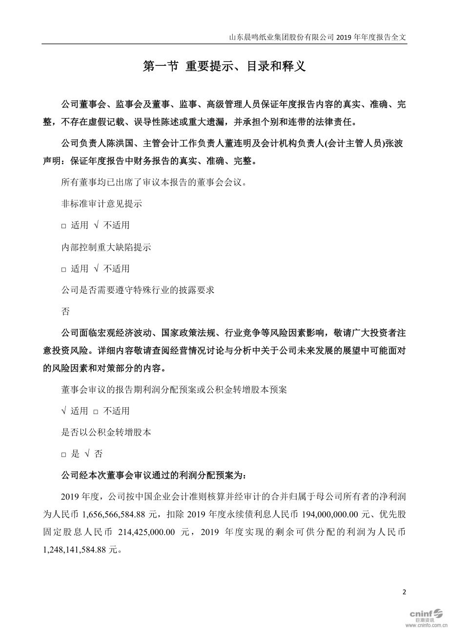 000488_2019_晨鸣纸业_2019年年度报告_2020-03-27.pdf_第2页