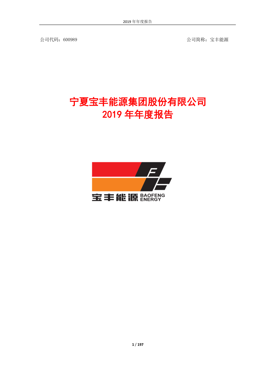 600989_2019_宝丰能源_2019年年度报告_2020-03-15.pdf_第1页