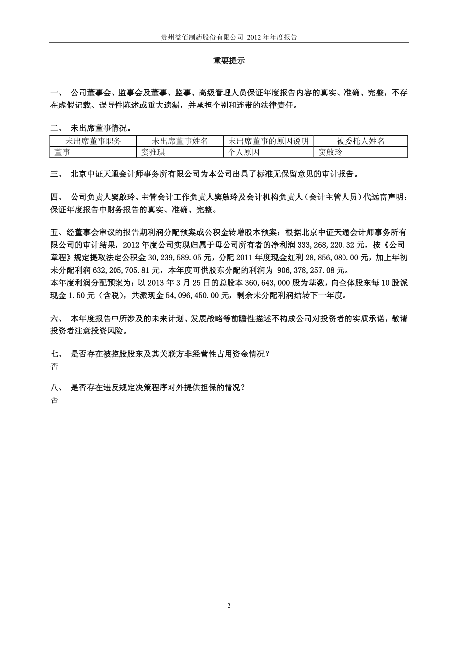 600594_2012_益佰制药_2012年年度报告_2013-03-26.pdf_第2页