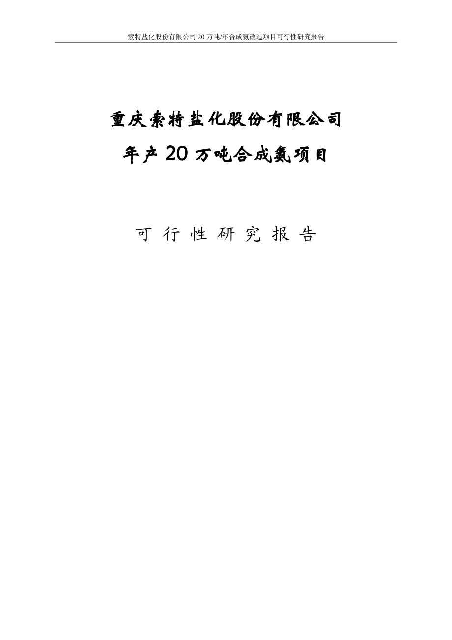 20万吨合成氨扩建项目可行性研究报告.doc_第1页